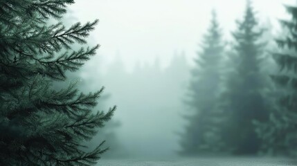 Blurred abstract background idea. Serene misty forest showcasing lush trees and tranquil atmosphere.