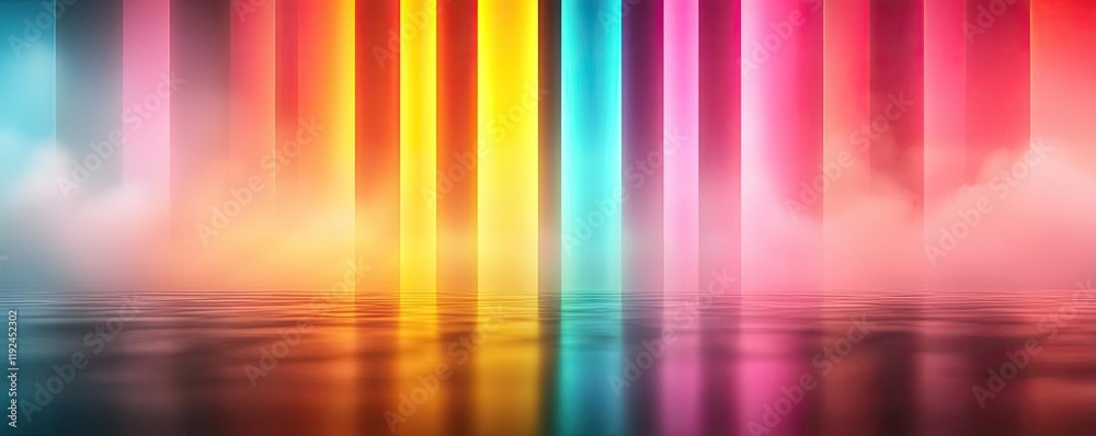 Poster Blurred abstract background idea. Vibrant abstract background with colorful vertical lines and misty reflections.