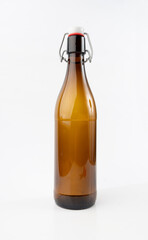Old beer bottle, brown glass vintage beerbottle isolated, a quality traditional time-tested drink