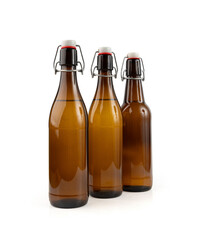 Old beer bottle, brown glass vintage beerbottle isolated, a quality traditional time-tested drink