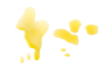 Spilled virgin olive oil isolated, oily liquid puddle