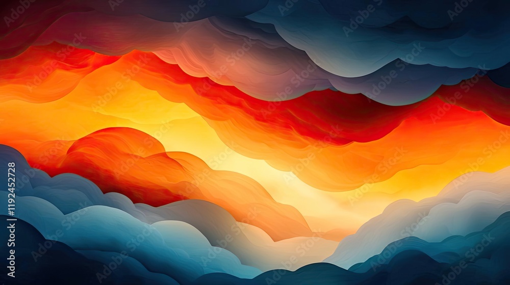 Poster Cloudy abstract background concept. A vibrant abstract representation of colorful clouds at sunset, evoking calmness and beauty.