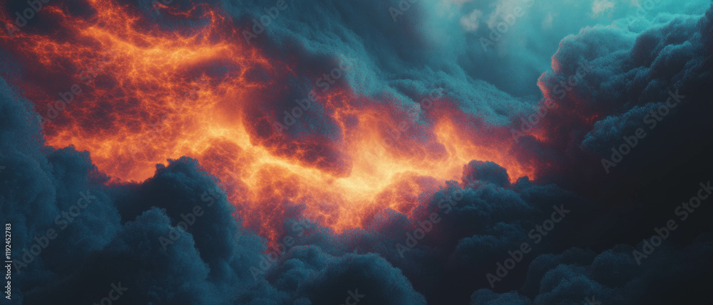 Poster Dynamic interplay of electricity and stormy clouds illuminated by vibrant energy
