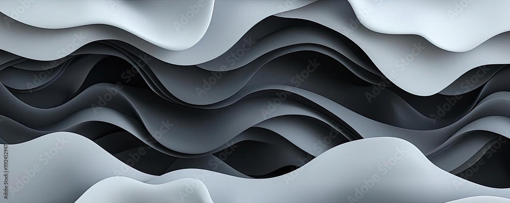 Poster Cloudy abstract background concept. Abstract wave patterns in shades of gray, creating a smooth and modern design.