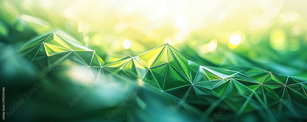 Poster triangle abstract background concept. vibrant green geometric patterns resembling lush landscapes in