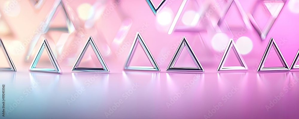 Poster Triangle abstract background concept. Abstract metal triangles on a soft gradient background with blurred lights.