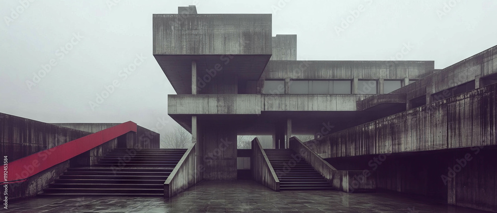 Poster Exploring brutalist architecture with concrete textures and bold geometric forms