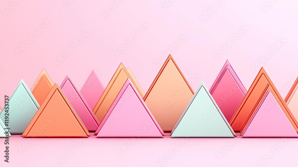 Poster Triangle abstract background concept. Colorful triangular shapes on a soft pink background for creative designs.