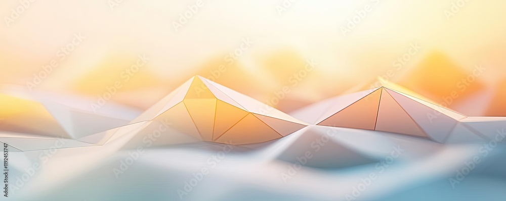 Aufkleber Triangle abstract background concept. Abstract representation of mountains with soft colors and geometric shapes at sunrise.