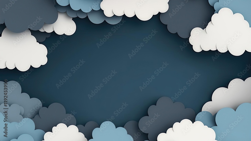 Aufkleber cloudy abstract background concept. an abstract paper-cut cloud design with a blue background, perfe