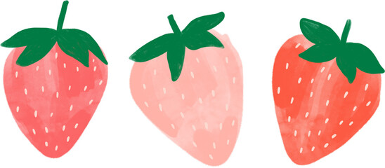 Vanelnine's Day Illustration, Three colorful strawberries in pencil style