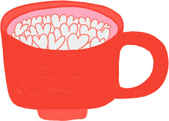 Vanelnine's Day Illustration, A red cup filled with marshmallows in the form of hearts