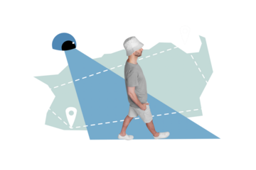 Exclusive magazine picture sketch image of funny guy walking online gps navigator isolated painting background