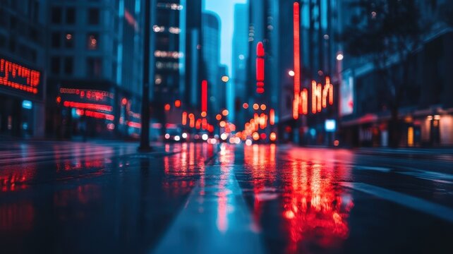 Urban nightscape reflections of a bullish financial outlook in augmented reality city streets photography dusk