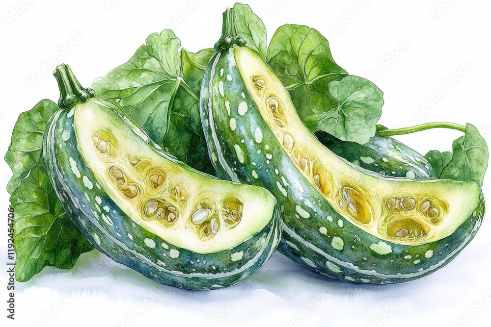 Poster a pair of cucumbers sitting on a table, perfect for illustration or design
