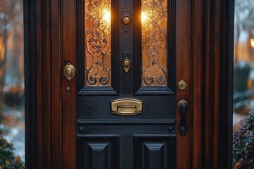 A close-up shot of a door with a light on, perfect for use in scenes where a room is being opened or a mysterious entrance needs to be highlighted