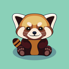 Cute Red Panda Sitting Flat Vector Cartoon Illustration.eps