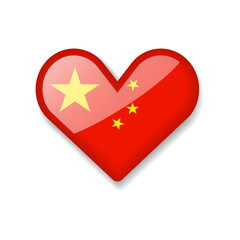 China - Shiny Flag in the Form of Heart. Vector Illustration.