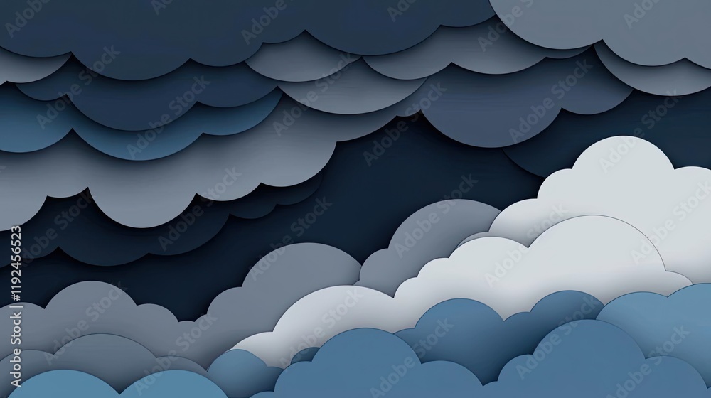 Poster cloudy abstract background concept. stylized layered clouds in shades of blue, gray, and white creat