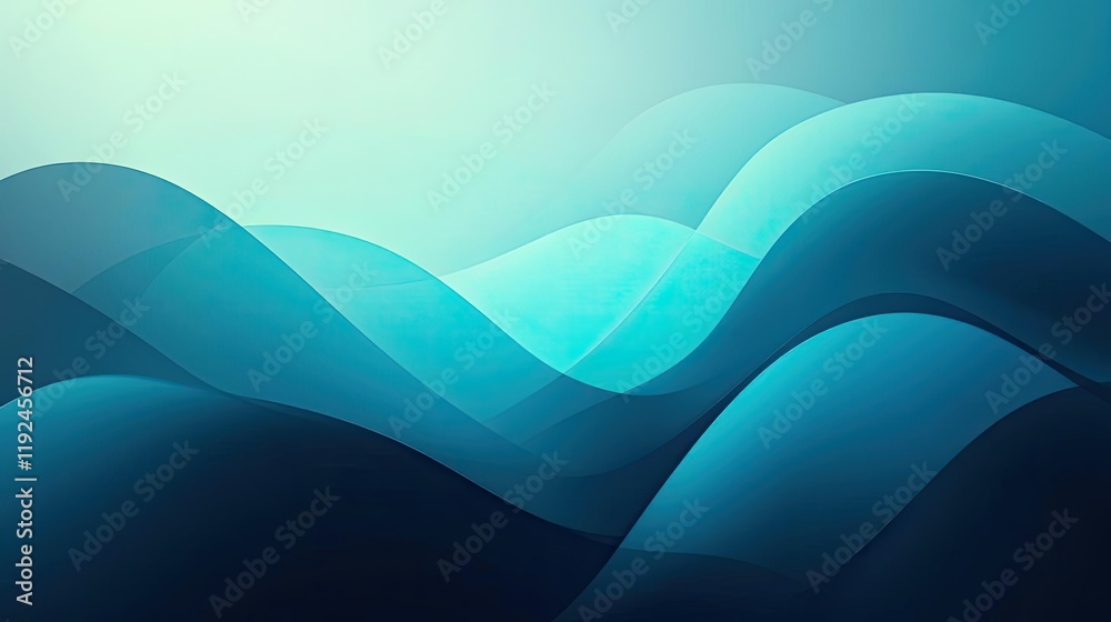 Poster Cloudy abstract background concept. Abstract waves in soothing blue tones create a tranquil and modern visual atmosphere.
