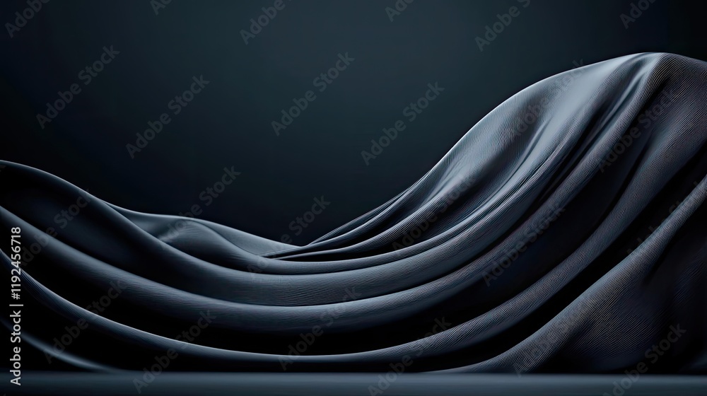 Poster Cloudy abstract background concept. Elegant draped fabric creates a smooth, flowing texture against a dark background.
