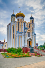 Belarus Travel Concepts. Full Length of Orthodox Church of All Saints in Lida City in Belarus Grodno Region.