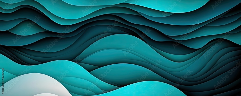 Poster Cloudy abstract background concept. Intricate abstract design with flowing waves in shades of teal and black.