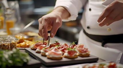 Chef preparing delicious prosciutto appetizers