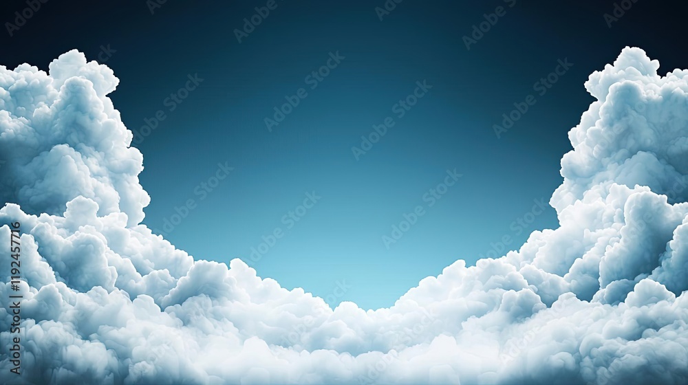 Poster Cloudy abstract background concept. A serene view of fluffy clouds against a vibrant blue sky ideal for nature themes.