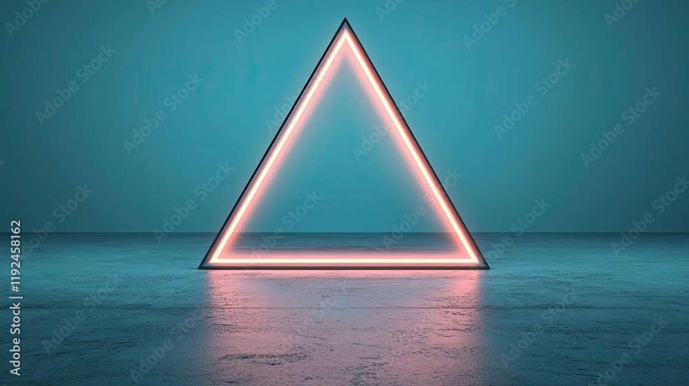 Poster triangle abstract background concept. a glowing neon triangle creates a modern and futuristic atmosp