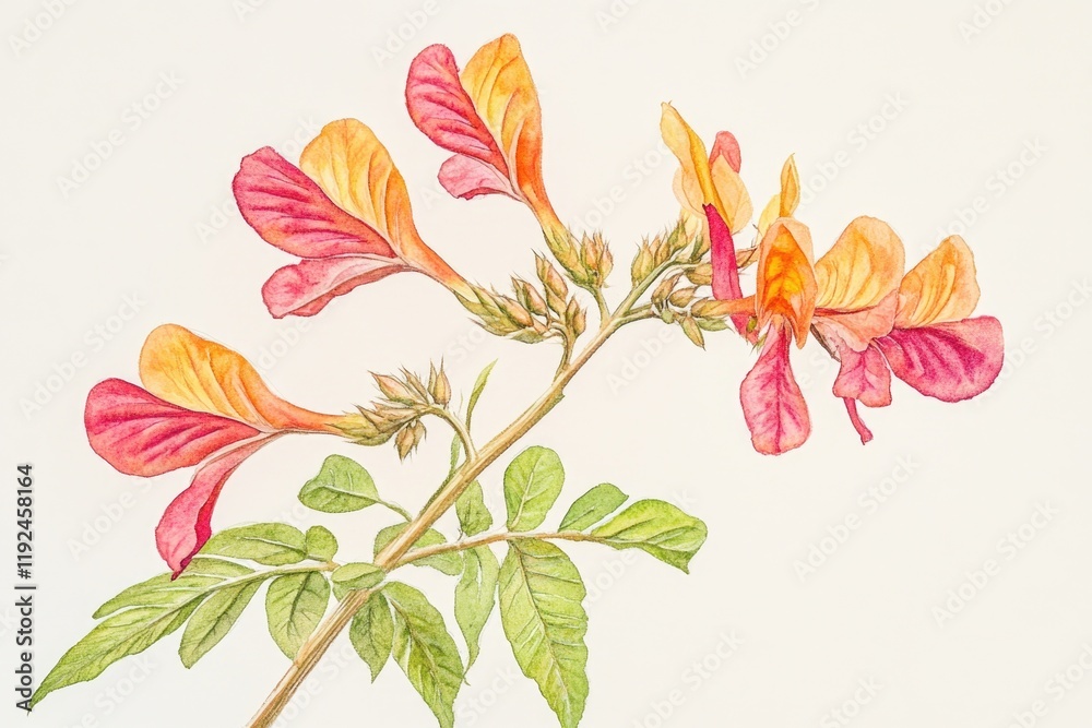 Poster watercolor illustration of a single flower on a branch, perfect for designs and projects where a del