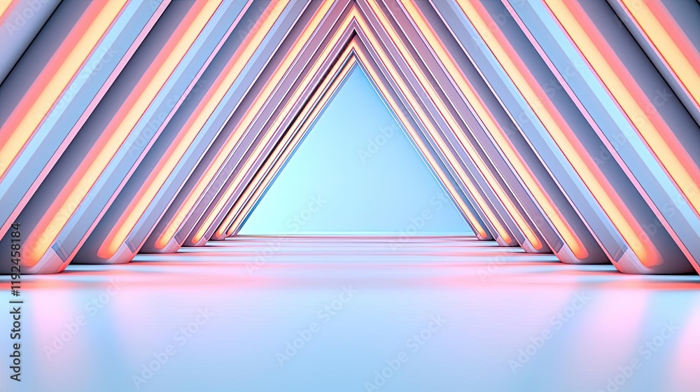 Poster Triangle abstract background concept. Abstract light tunnel with vibrant neon colors creating a futuristic atmosphere.
