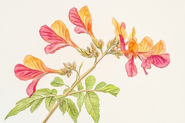 Fototapeta premium Watercolor illustration of a single flower on a branch, perfect for designs and projects where a delicate touch is needed