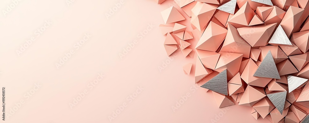 Poster Triangle abstract background concept. Abstract geometric shapes on a soft pink background for creative design purposes.