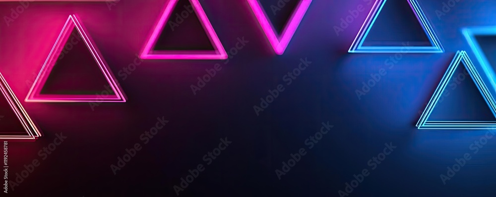 Poster Triangle abstract background concept. Vibrant neon triangles in contrasting colors create a modern abstract background.