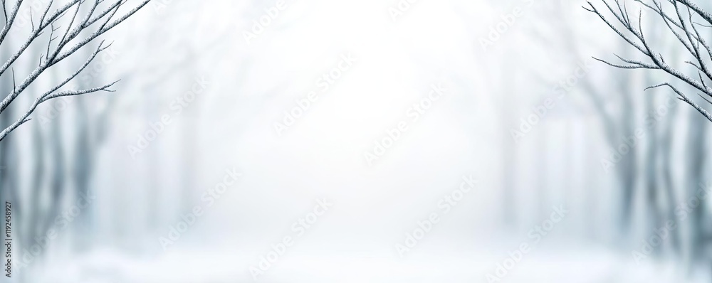 Poster blurred abstract background idea. a serene winter landscape with foggy white trees creating a tranqu