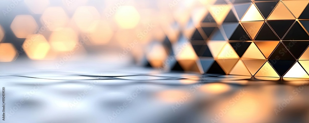 Aufkleber Triangle abstract background concept. Abstract geometric shapes with reflections and warm light create a stunning effect.