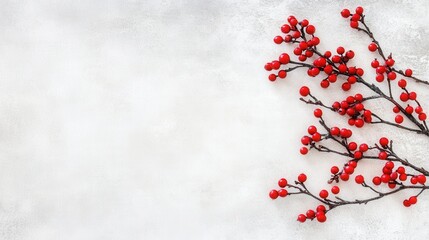 Winter berries on frosty branches with minimalist background