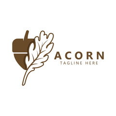 Acorn logo design with leaves with vector illustration.