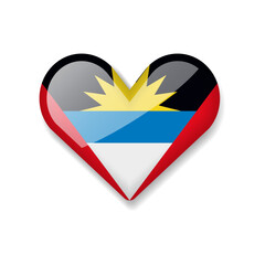 Antigua and Barbuda - Shiny Flag in the Form of Heart. Vector Illustration.