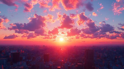 Vibrant Sunset Over a Cityscape at Dusk