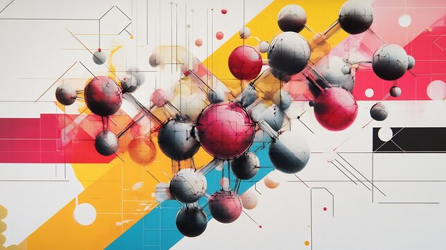 Creative depiction of molecular geometry principles showcasing VSEPR theory detailed visualizations of bond angles and atomic arrangements