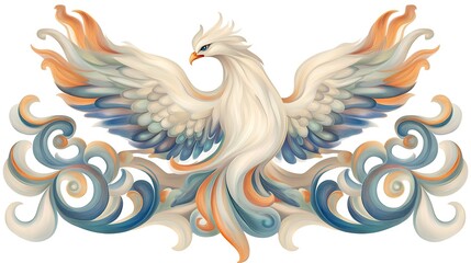 Obraz premium Magical White Phoenix in Elegant Style with Flowing Flames and Waves