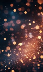 Abstract Golden Bokeh Lights Overlay on Dark Background, Sparkling Particle Dust Effect.