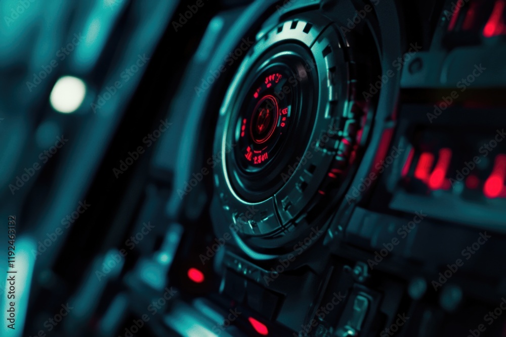 Poster Close-up shot of a car dashboard featuring a clock and other instruments