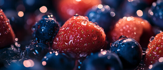 Freshly picked berries glistening with morning dew in a vibrant display of nature's sweetness