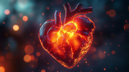 A realistic 3D render of the heart, emphasizing its structure and function in a medical context.
