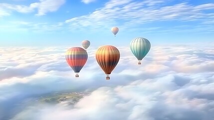 Playful and Clean Hot Air Balloons in a Blue Sky Over Clouds