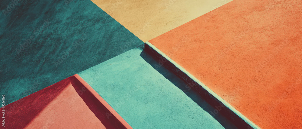 Poster Modern abstract design with geometric shapes and intersecting lines in vibrant colors