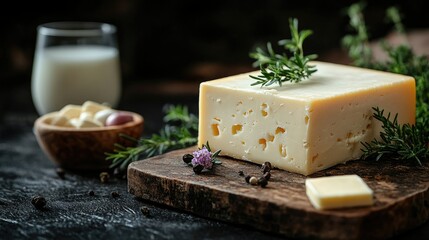 Delicious Cheese Block with Herbs and Milk